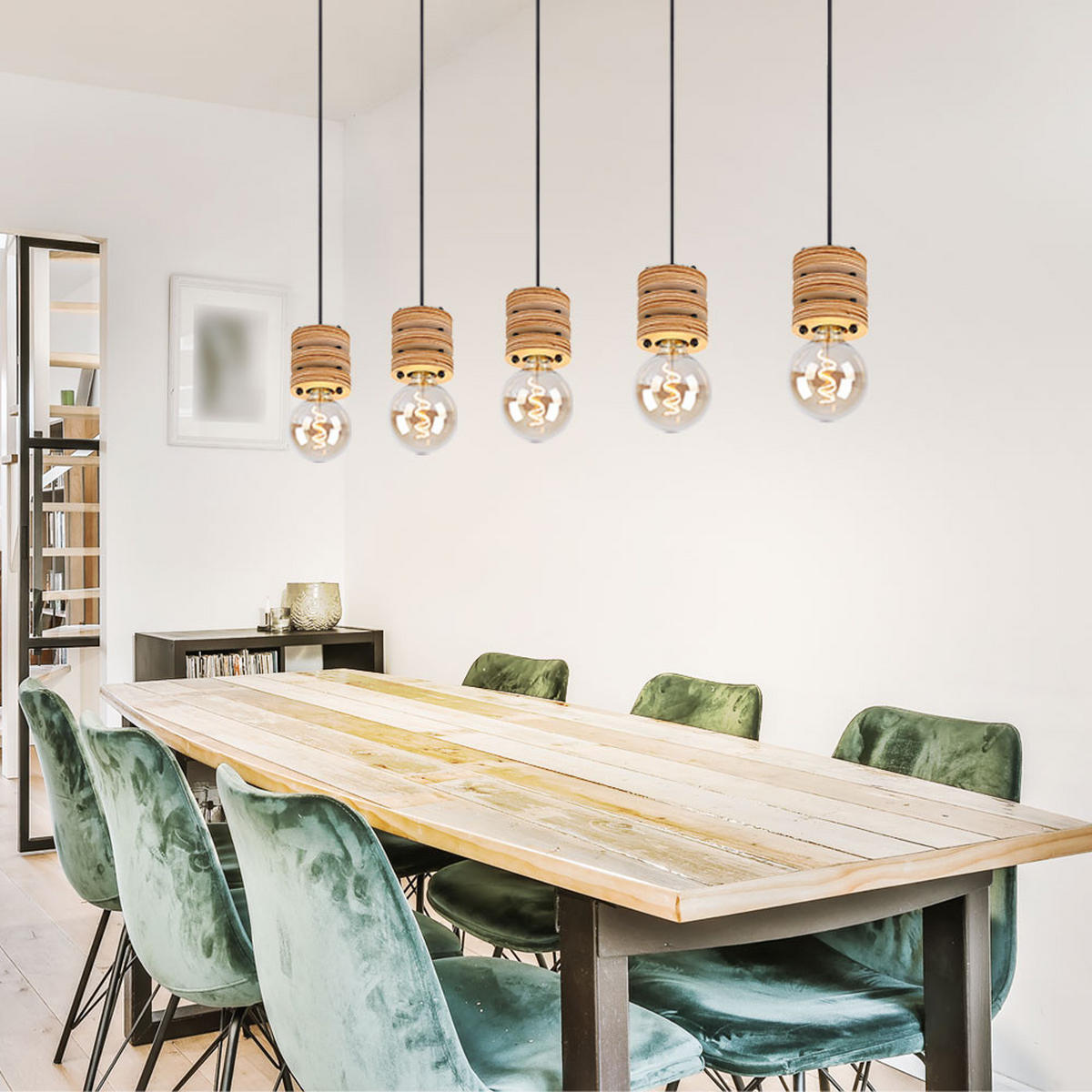 HÄNGELEUCHTE ANGELINE Metall Schwarz Holzoptik - Schwarz, Metall (116/10/120cm) - Globo Lighting