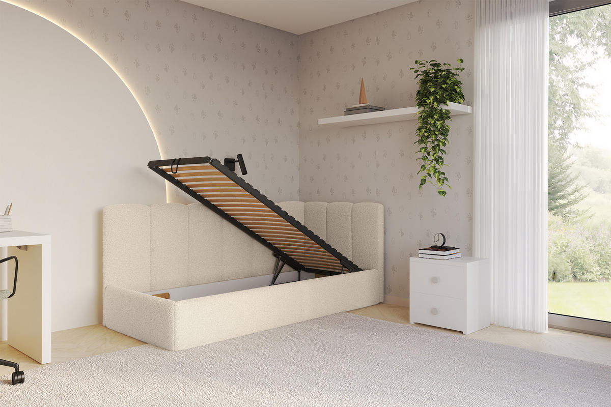 EINZELLBETT Jugendbett mit Bettkasten und Matratze H3/H4, Links - DEXY 90x200 Dunkelbeige - Cappuccino, Holzwerkstoff/Textil (90/200cm) - ALTDECOR