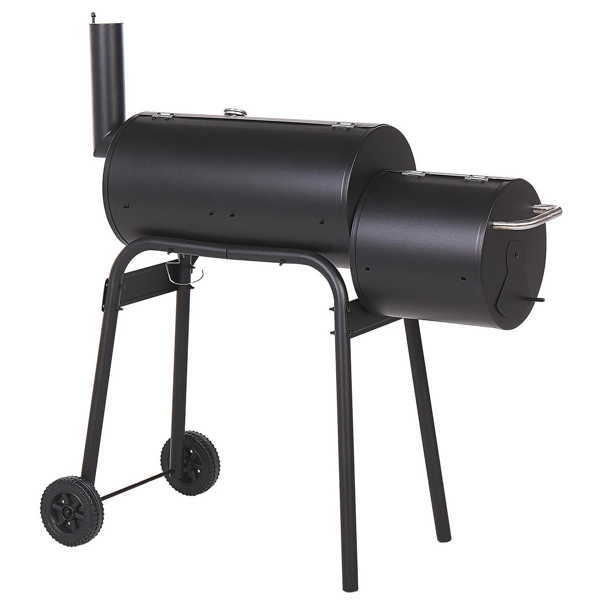 HOLZKOHLEGRILL mit Räucherkammer schwarz rollbar Katla - Schwarz, Metall (66/114/110cm)