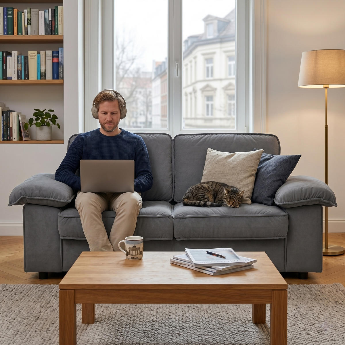 2-SITZER SOFA Samt Grau mit Stauraum - Grau, Holzwerkstoff/Kunststoff (201/89/91cm) - WISHDOR
