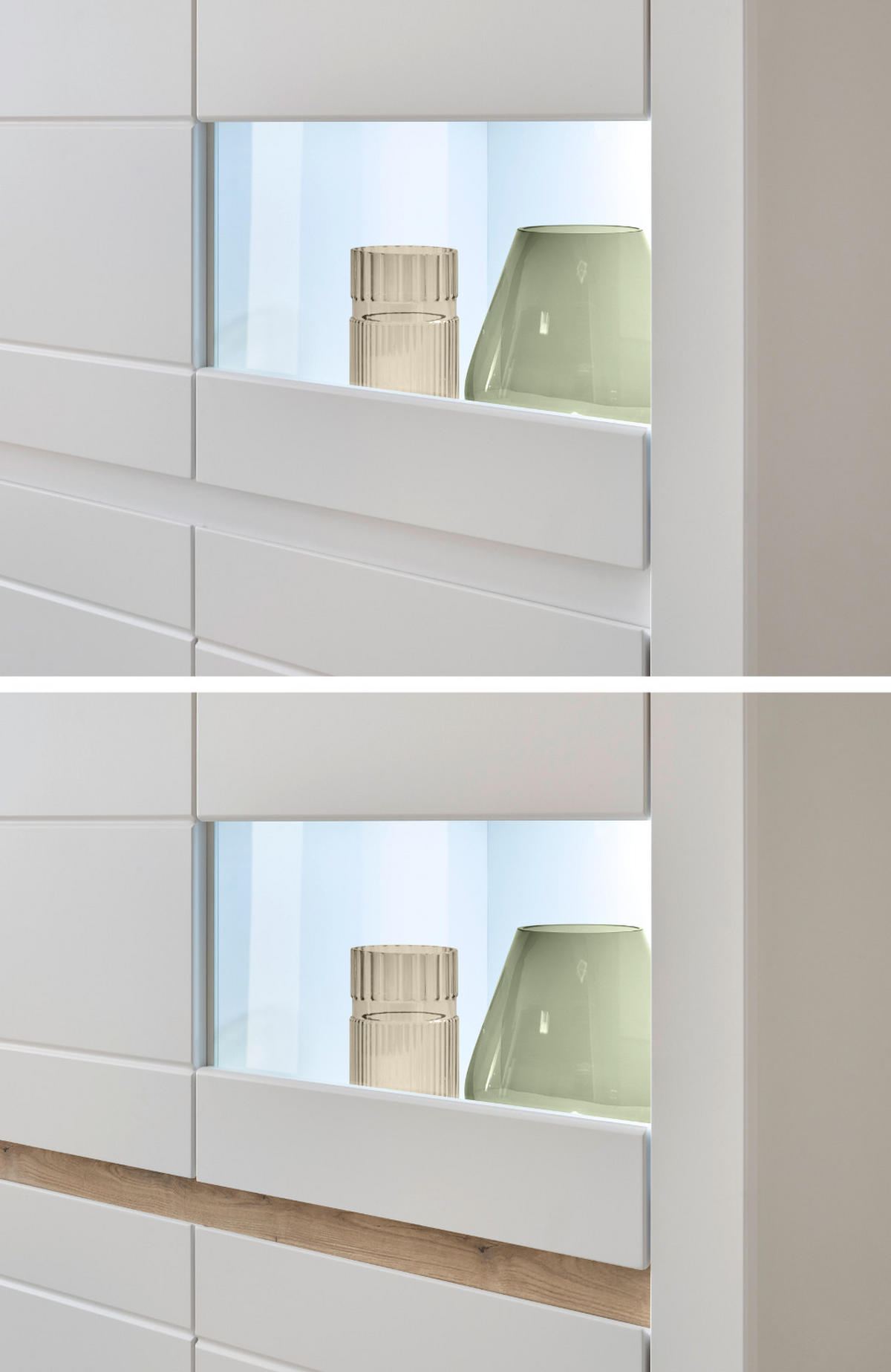HIGHBOARD weiß matt, Evoke Eiche, Vitrine 165 x 132 cm, Soft-Close-Funktion - Eichefarben/Silberfarben, Holzwerkstoff/Kunststoff (165/132/42cm) - Furn.Design