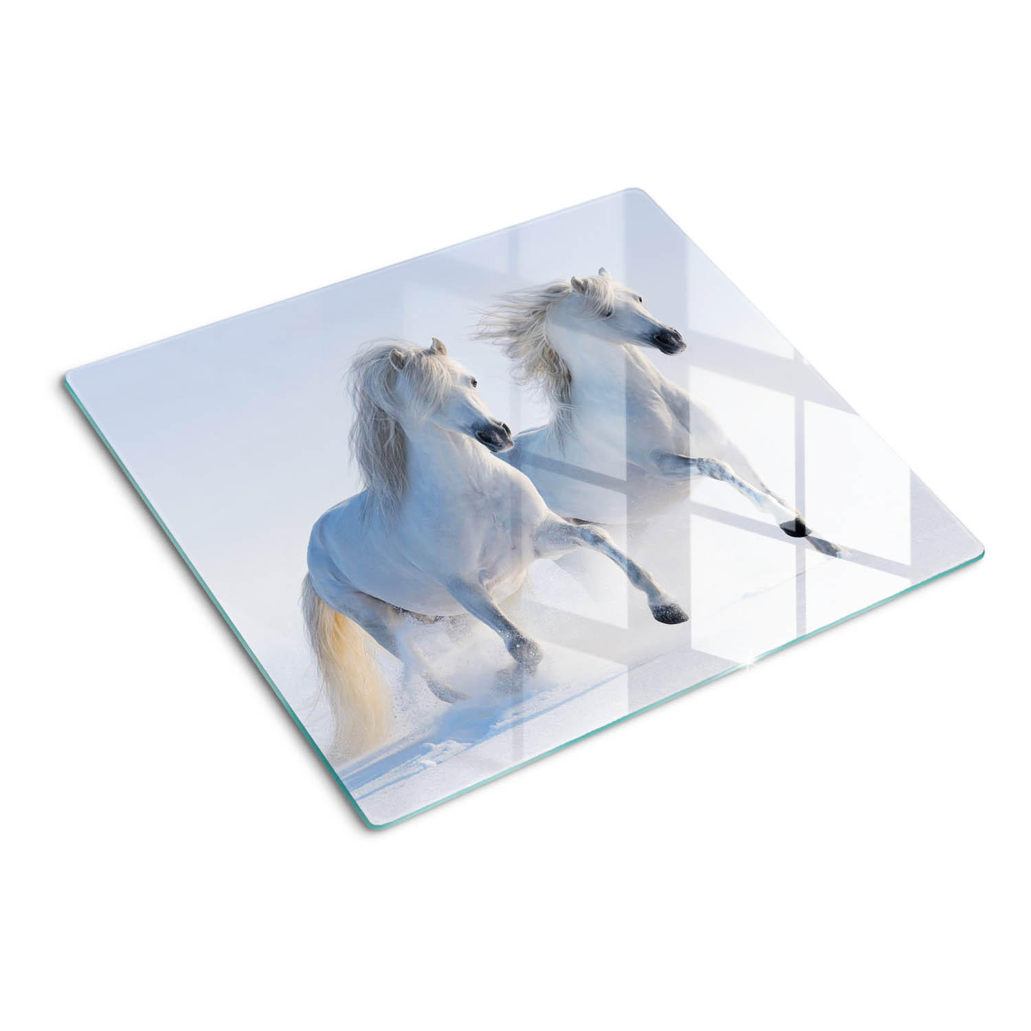 GLASPLATTE 60x52 cm Zwei Pferde Schnee - Pastellblau, Glas (60/52cm) - TULUP