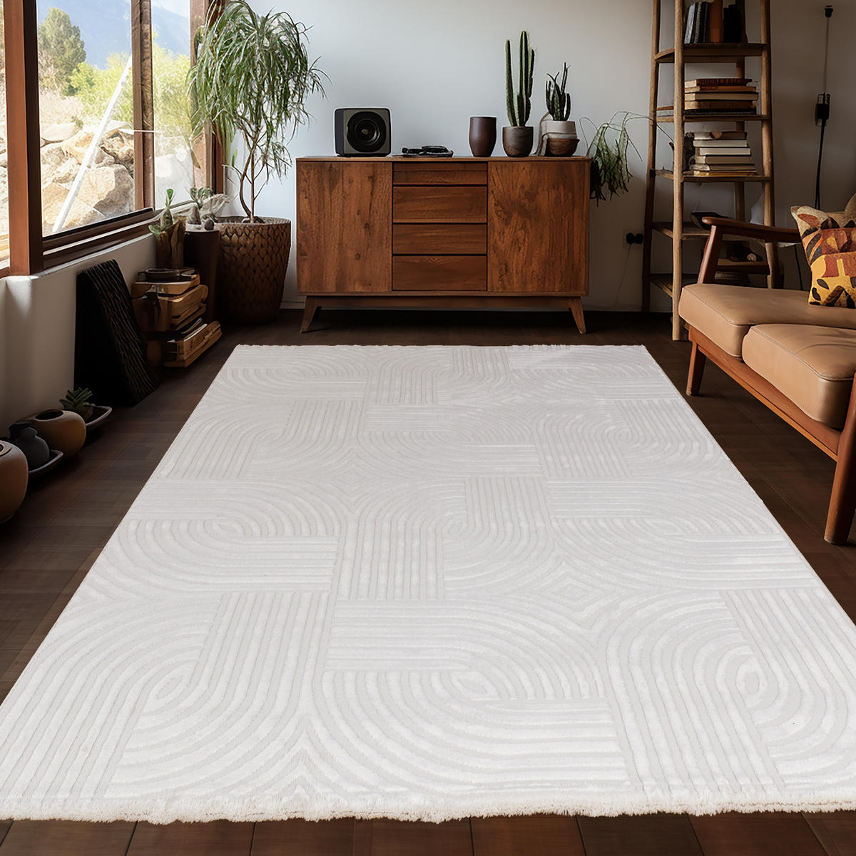 TEPPICH Kurzflor 3D-Struktur Polypropylen Wohnzimmer Creme Rechteckig 200x290 - Beige, Textil (200/290cm) - KADIMA DESIGN