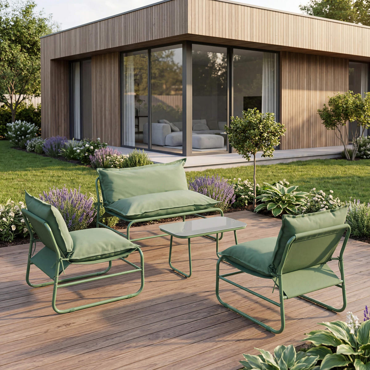 GARTENSET Grün 45/79/44 cm 4er-Set - Grün, Metall - Mobili Rebecca