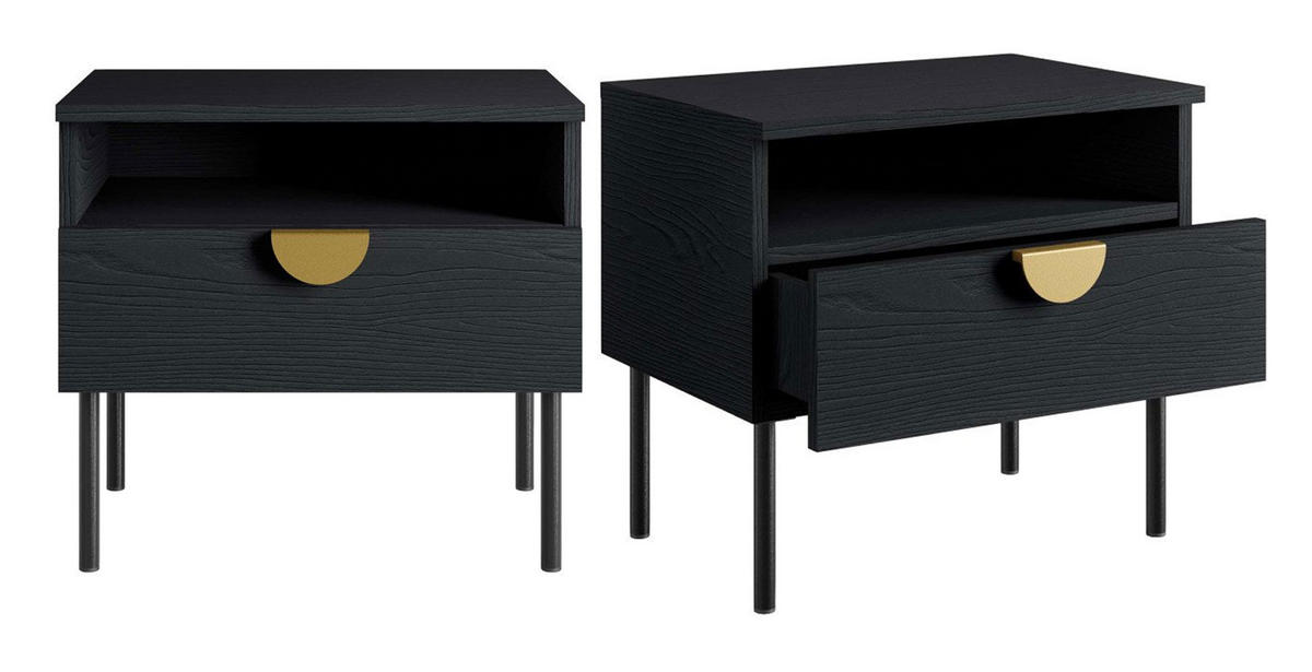 NACHTKONSOLE 2ER SET Mond schwarz / gold je 50 / 34,5 / 45,5cm - Goldfarben/Schwarz, Holz/Holzwerkstoff (50/45.5/34.5cm) - Feldmann-Wohnen