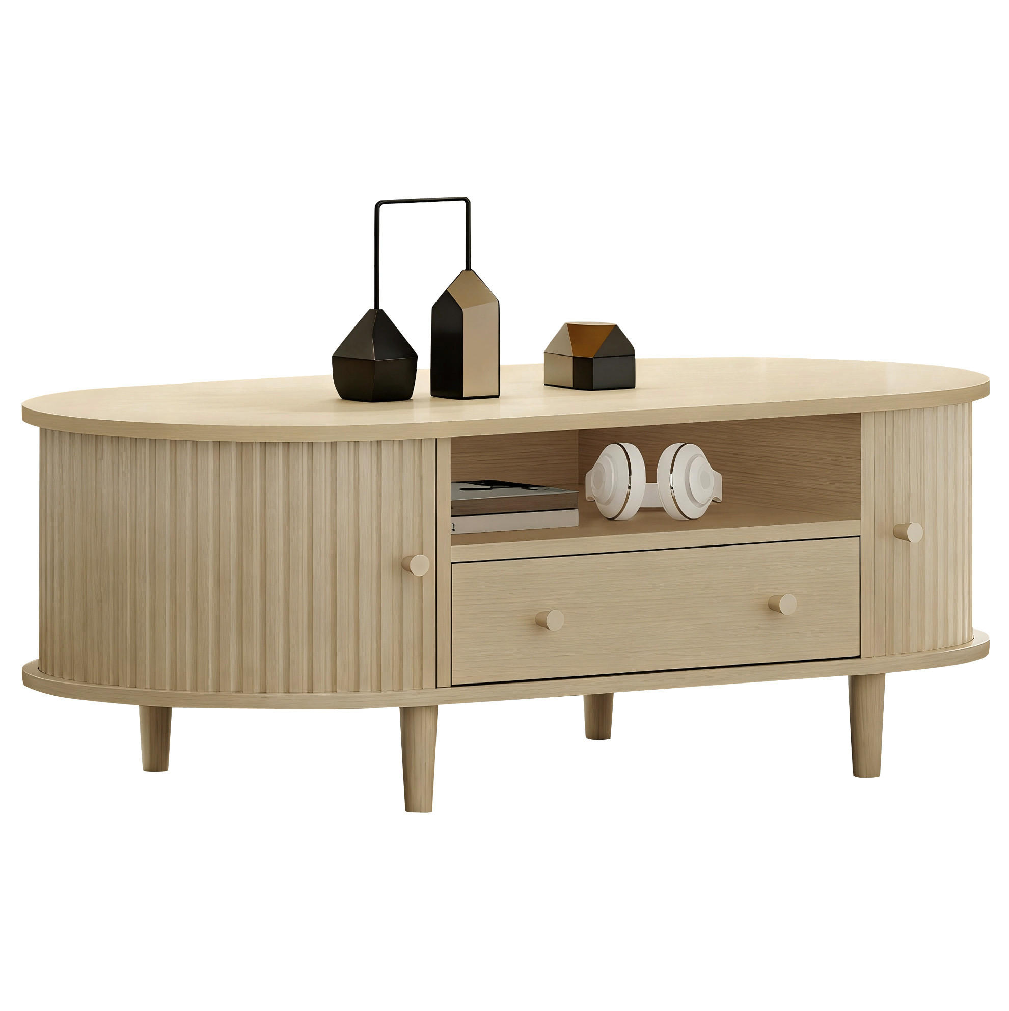 KONFERENČNÍ stolek z MDF 100x50x36 cm dubová barva se zásuvkou, roletovými dvířky a otevřeným úložným prostorem - barva dubu, kompozitní dřevo (100/50/36cm) - Modfu