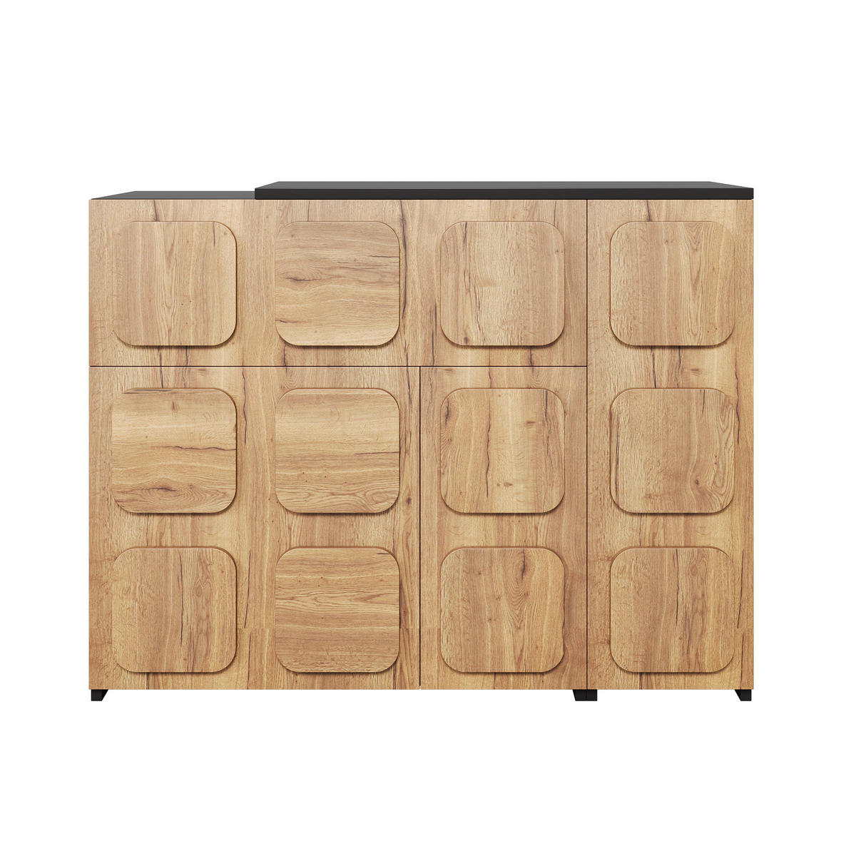 SIDEBOARD mit 3D-Front, flexible/L-Form, 3 Türen 1 Schublade, Holzoptik, Schwarz - Schwarz, Holzwerkstoff (107.5/83.5/35cm) - LVHOM