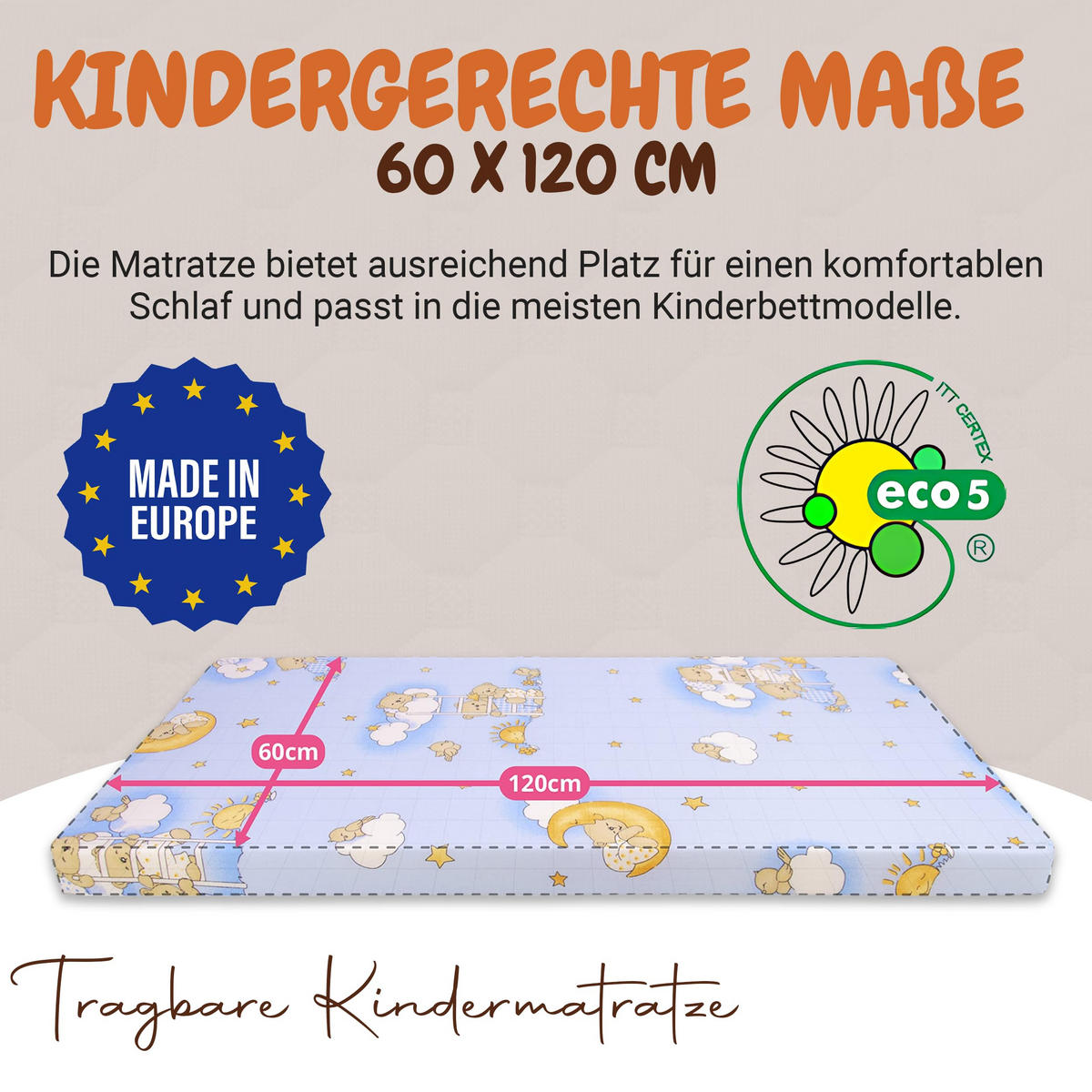 KINDERMATRATZE 60 x 120 cm klappbar, Schaumstoff, Mikrofaserbezug Blau - Blau, Textil - Best for Kids