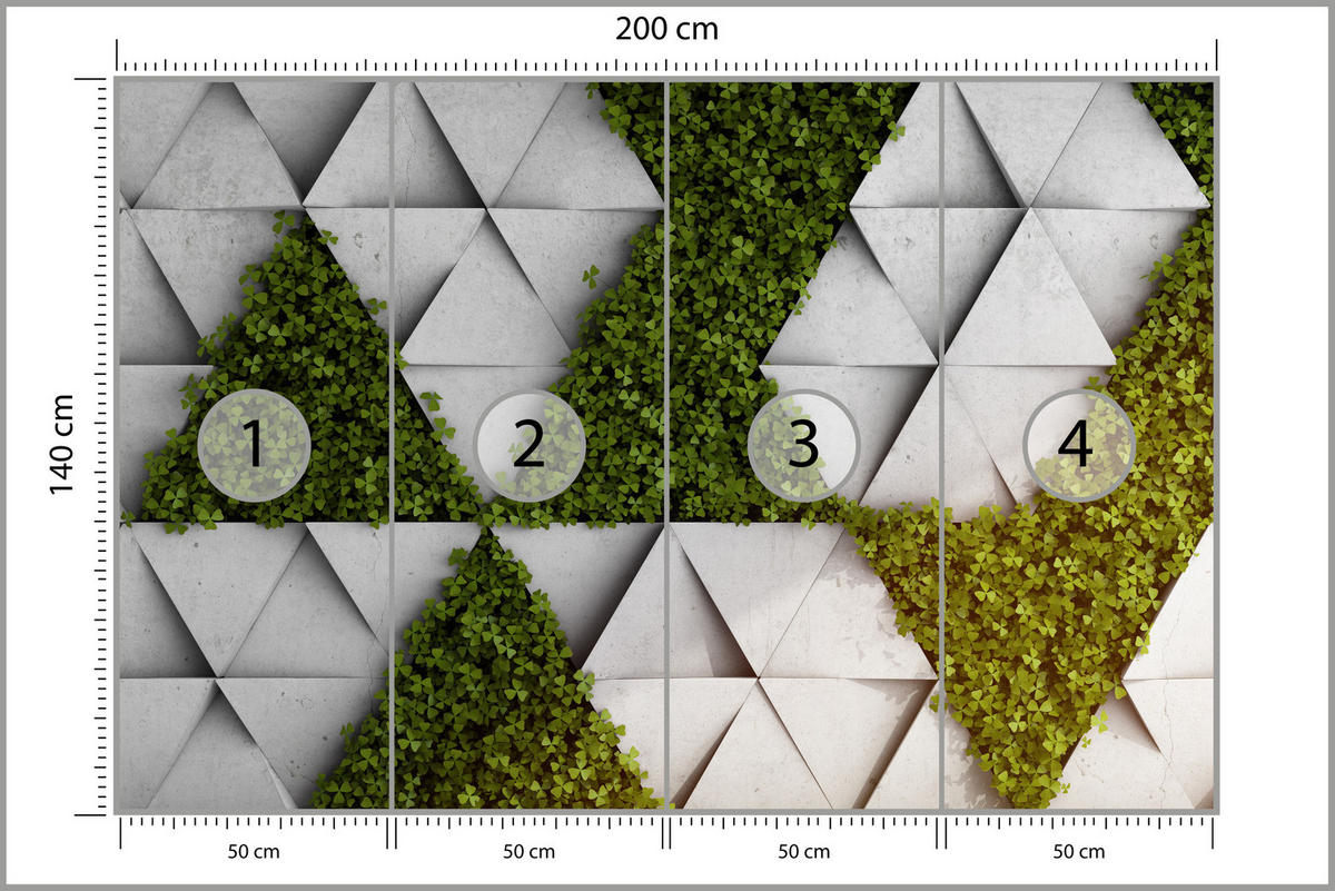 FOTOTAPETE für Wohnzimmer Klee Beton Dreiecke Abstraktion Modern 200x140 - Grau/Grün, Papier (200/140cm) - Muralo