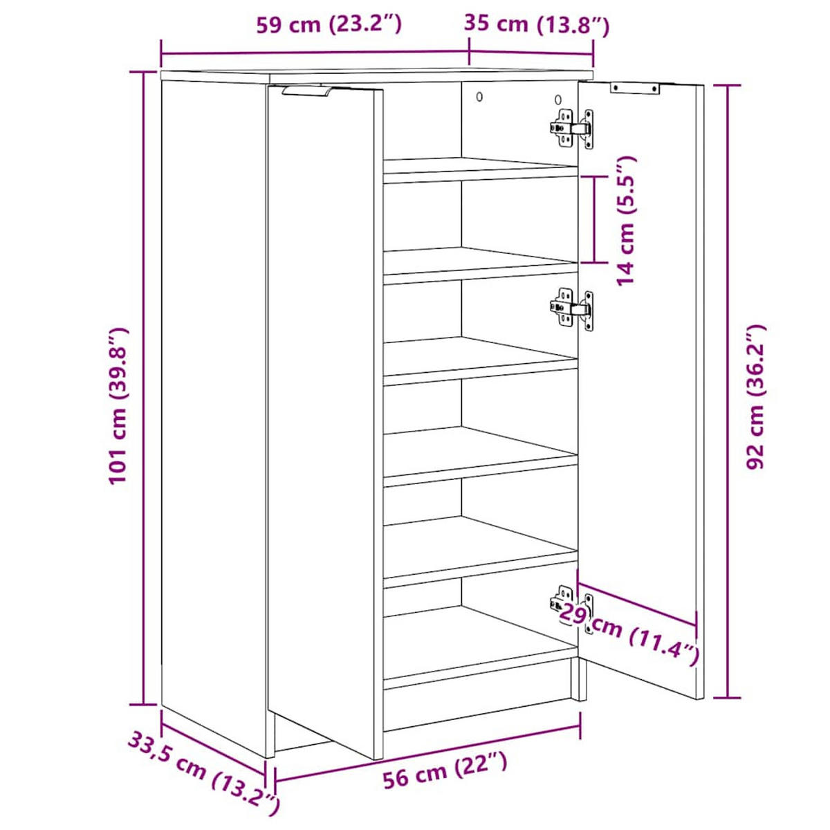 SCHUHSCHRANK Betongrau 59/35/100,5 Cm Holzwerkstoff - Grau, Holzwerkstoff (35/100.5/59cm) - vidaXL