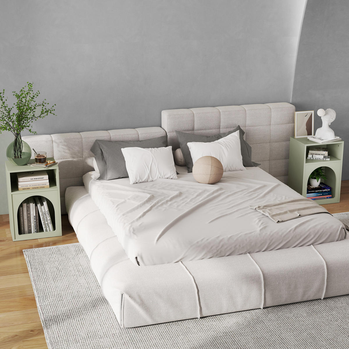 NACHTTISCH Hellgrün MDF offene Fächer 2er-Set - Grün, Holzwerkstoff (40/60/30cm) - PANGIVO