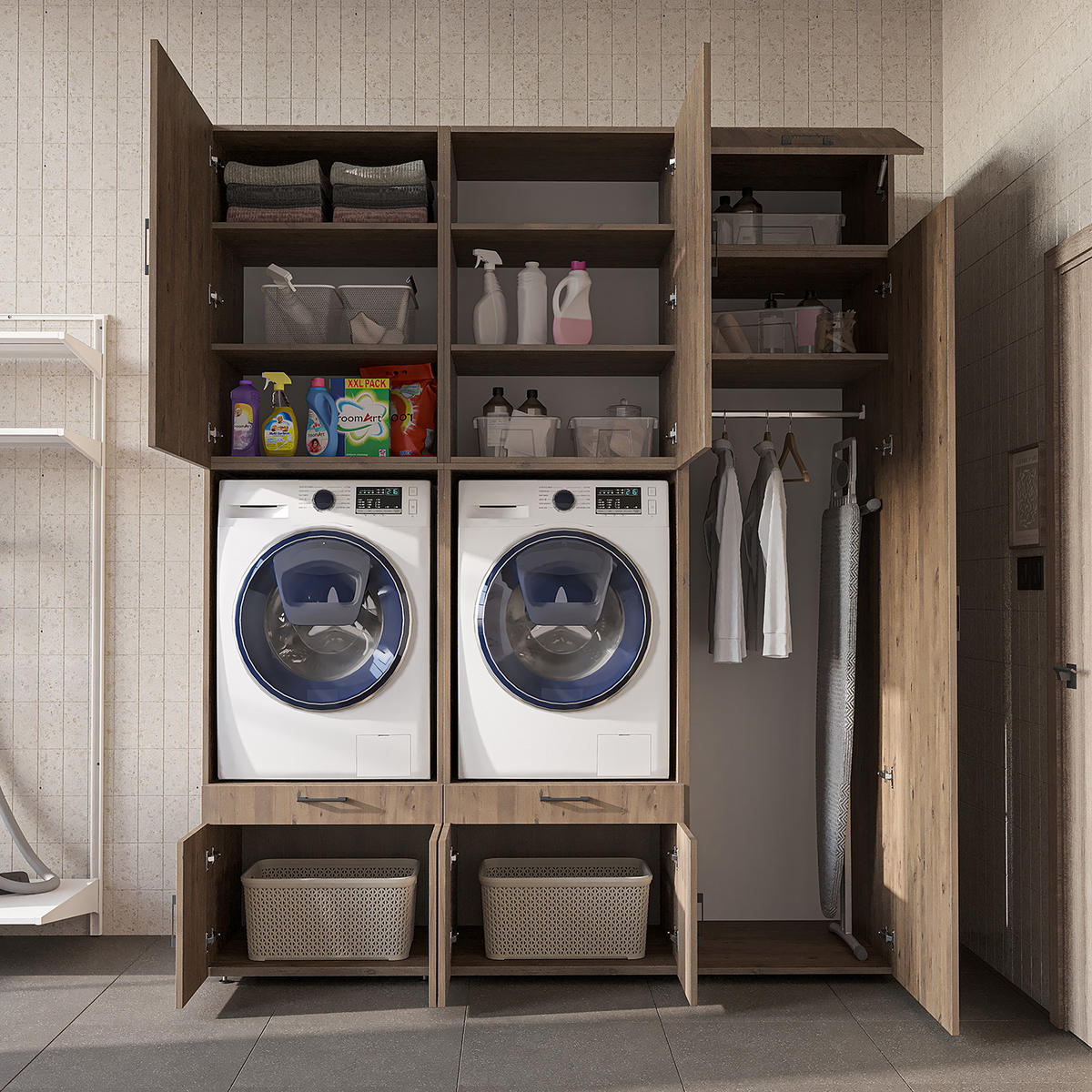 WASCHMASCHINENSCHRANK Serie 3 194cm Breit, 240cm Hoch - Eichefarben, Holzwerkstoff (194/240/67cm)