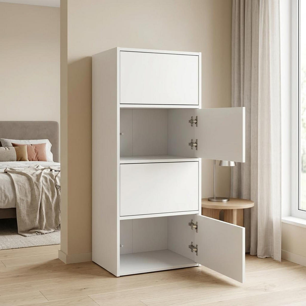 GARDEROBENSCHRANK mit 4 Türen 50cm Weiß 50x39x120 cm - Weiß, Holzwerkstoff (39/120/50cm) - Mobelsta