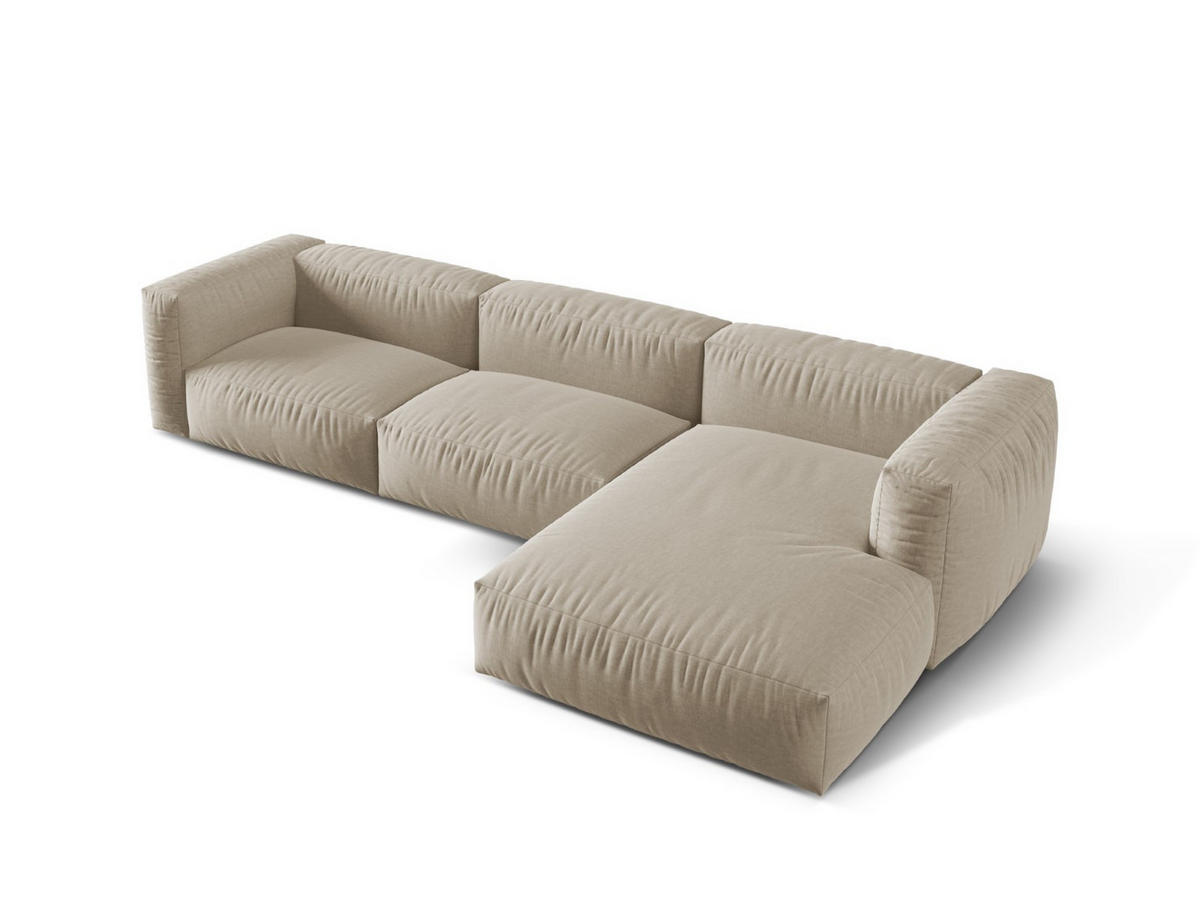 ECKSOFA modular rechts Martina aus strukturiertem Stoff leichtes beige 3 Sitzplätze - Creme, Textil (176/332cm) - Micadoni
