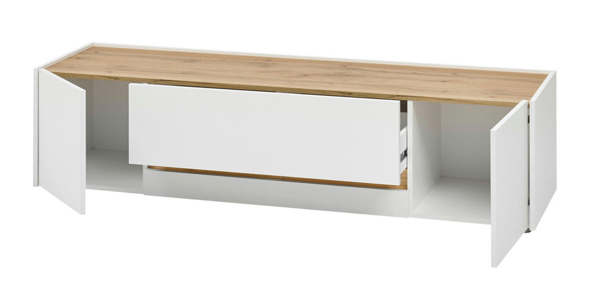 TV-LOWBOARD weiß, Eiche Wotan 170 cm, TV-Unterteil mit Doppelschubkasten - Eiche Wotan/Schwarz, Holz/Holzwerkstoff (170/40/45cm) - Furn.Design