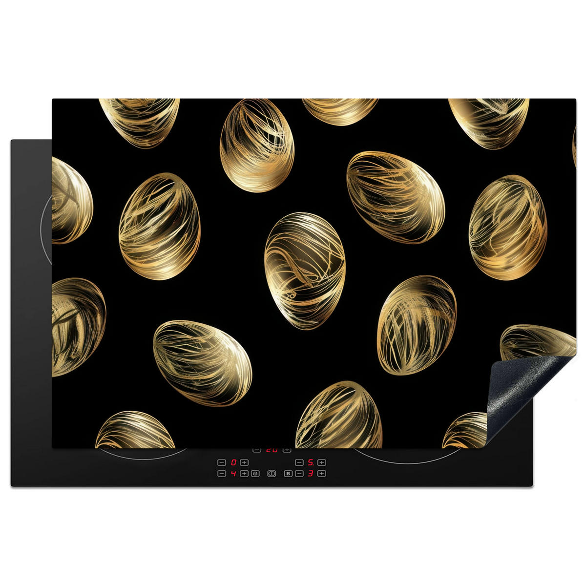 HERDABDECKPLATTE Eier - Gold - Muster Ceranfeldabdeckung 76x51.5 cm - Schwarz, Kunststoff (76/51.5/0.2cm) - MuchoWow