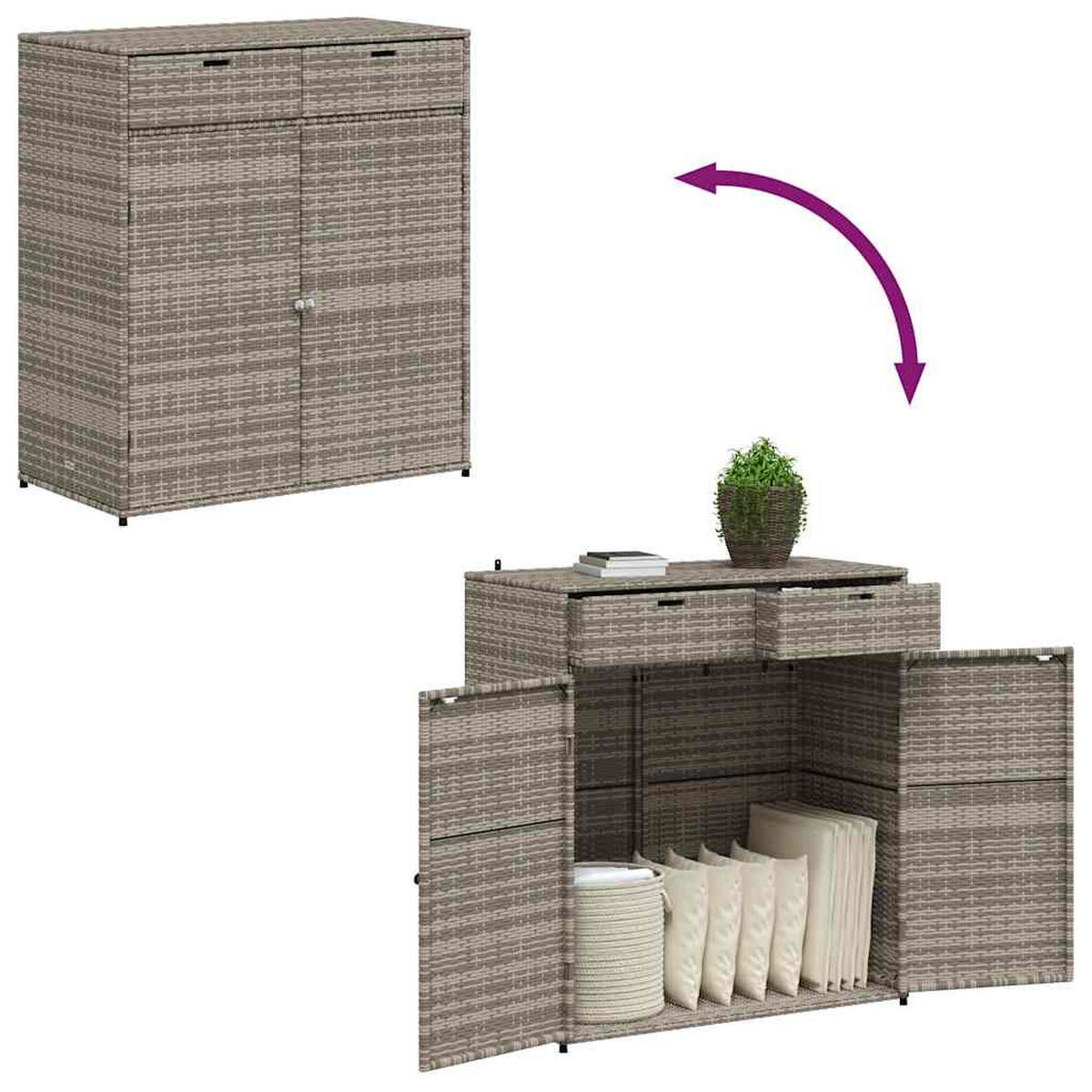 GARTENSCHRANK Grau 105/55/113 Cm Poly Rattan - Grau, Kunststoff (105/113/55cm) - vidaXL