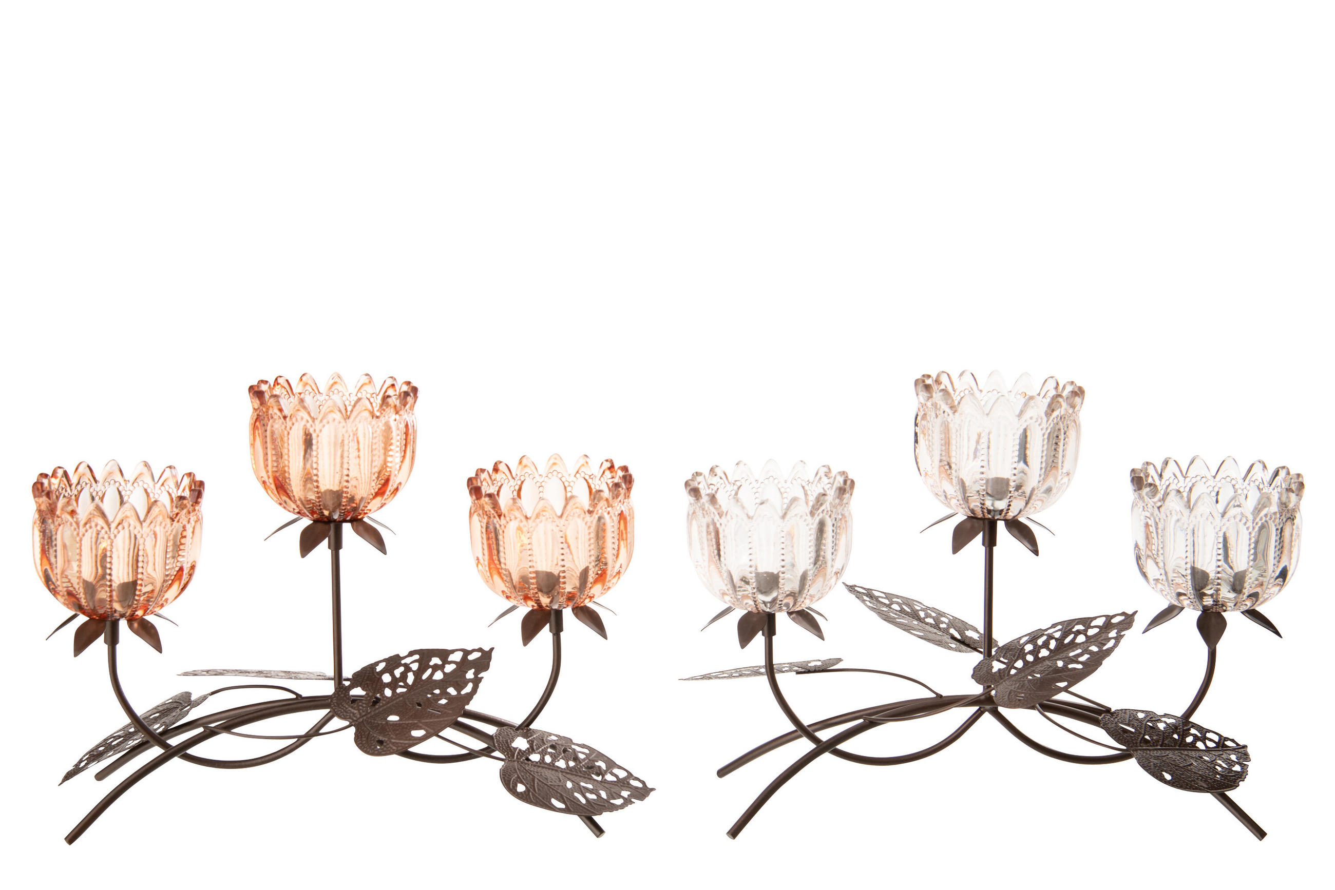 WINDLICHT BLUME (2ER SET) - Orange, Glas (13/23cm) - J-Line
