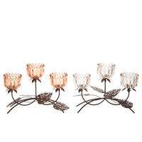 WINDLICHT BLUME (2ER SET) - Orange, Glas (13/23cm) - J-Line