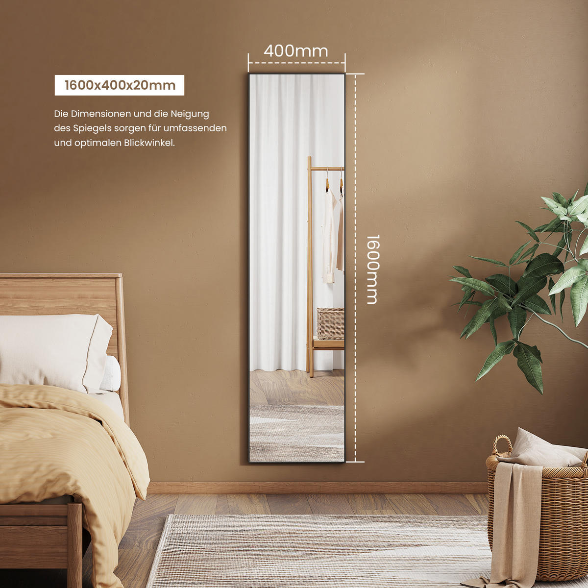 STANDSPIEGEL Wandmontage oder Freistehend, Schwarz 160/40 cm - Schwarz, Glas/Metall (40/160/160cm) - EMKE