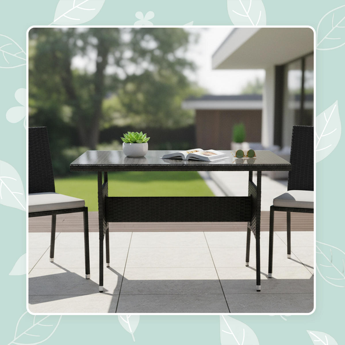 BORD Svart trädgård polyrattan glasskiva 100x60 cm - Svart, Glas/Plast (60/100/70cm) - Relaxdays