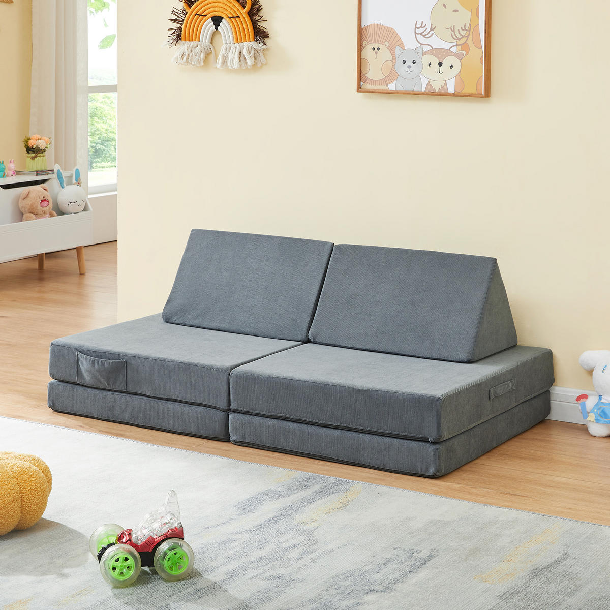 HRAČKÁŘSKÁ SOFA Norhulta - šedá, textil (120/46/66cm) - [en.casa]