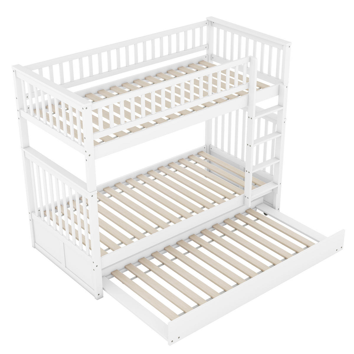 ETAGENBETT 90/200 cm weiß mit Ausziehbett und stabiler Treppe - Weiß, Holz (90/200cm) - OKWISH