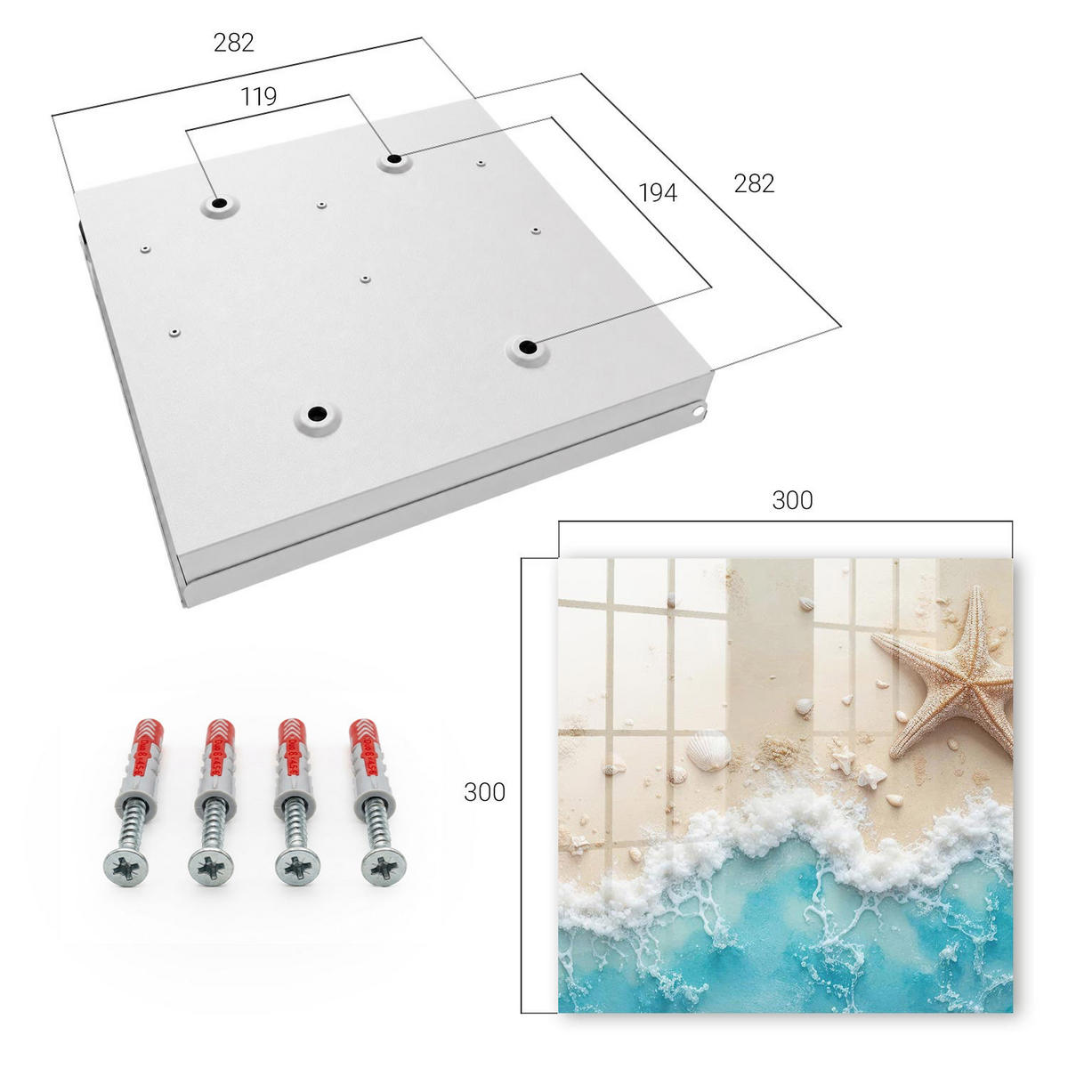 SCHLÜSSELBOX Weiß 30x30 cm – Türöffnung nach rechts - Sommerstrand - Beige, Metall (30/30/5cm) - TULUP