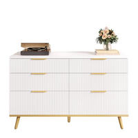 SIDEBOARD in Weiß Kommode mit 6 Schubladen und Holzoptik-Füßen für Wohnzimmer, Schlafzimmer und Flur, B120/T40/H76.5cm - Naturfarben/Weiß, Holzwerkstoff/Metall (120/76.5/40cm) - STILVORA