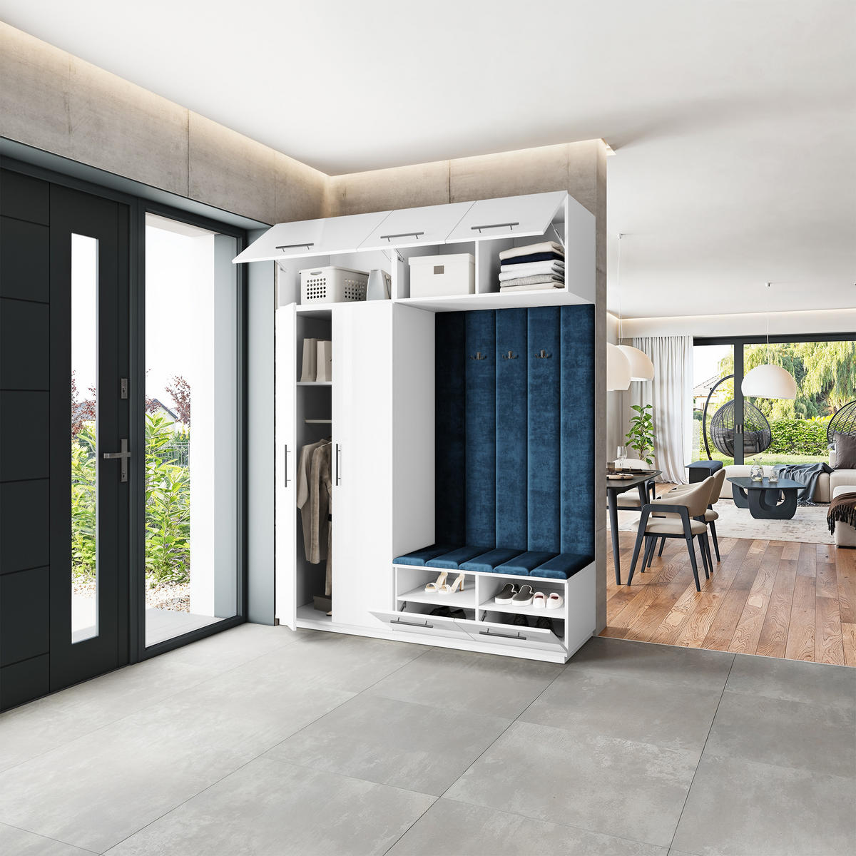 GARDEROBENSCHRANK REMA 180/240/60 cm Modern Garderobe-Set Weiß - Blau/Weiß, Holzwerkstoff (180/240/60cm) - MASSENO