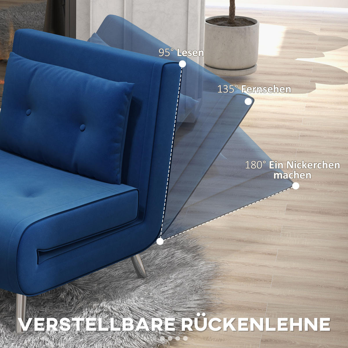 SCHLAFSESSEL, Samt, Stahl, Blau - Blau, Textil (88/83/77cm) - HOMCOM