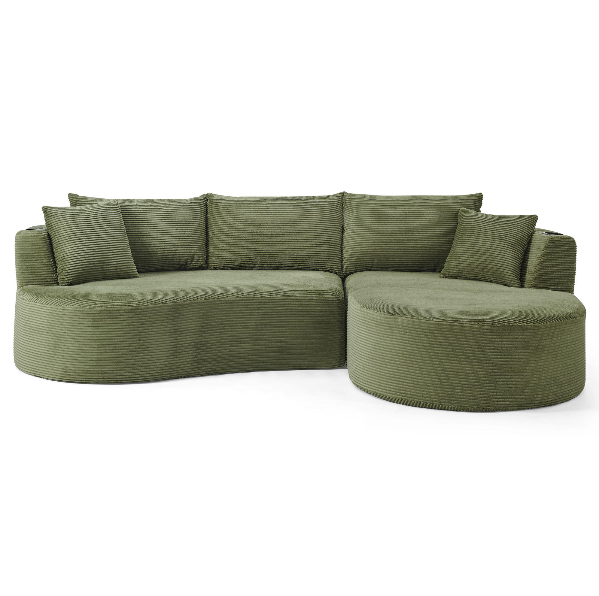 3-SITZER Sofa mit Getränkehaltern, bogenförmigem Design und Kissen, Grün - Grün, Kunststoff (264/76/168cm) - Redom