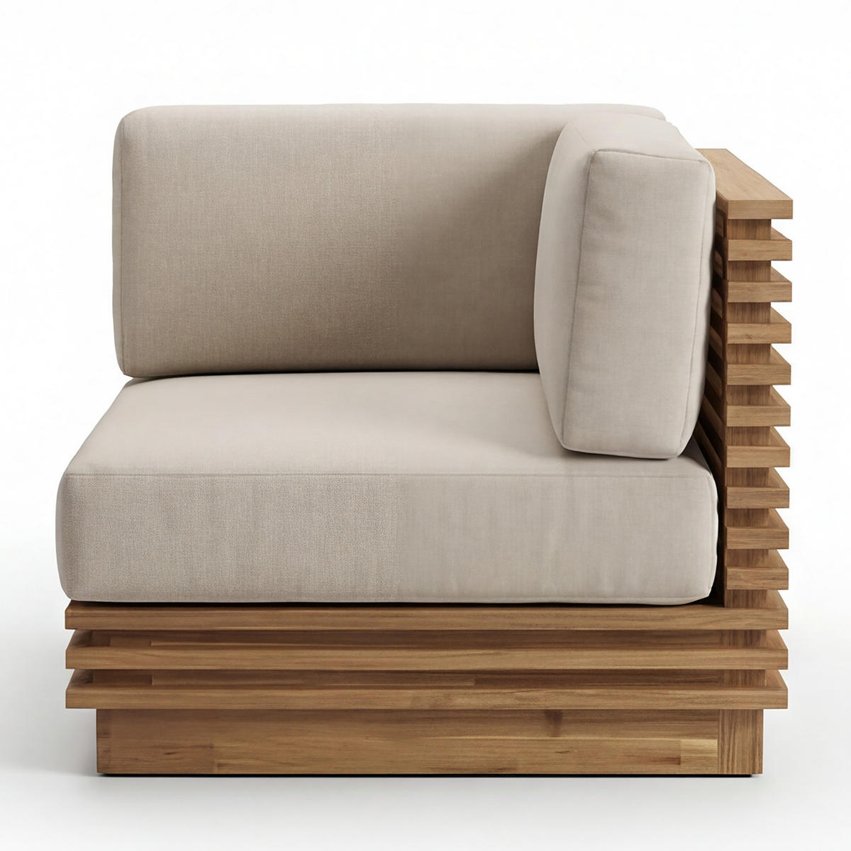 LOUNGEECKE - Akazie massiv / Webstoff - Braun / Grau - Beige, Holz/Textil (75/64/75cm) - home24