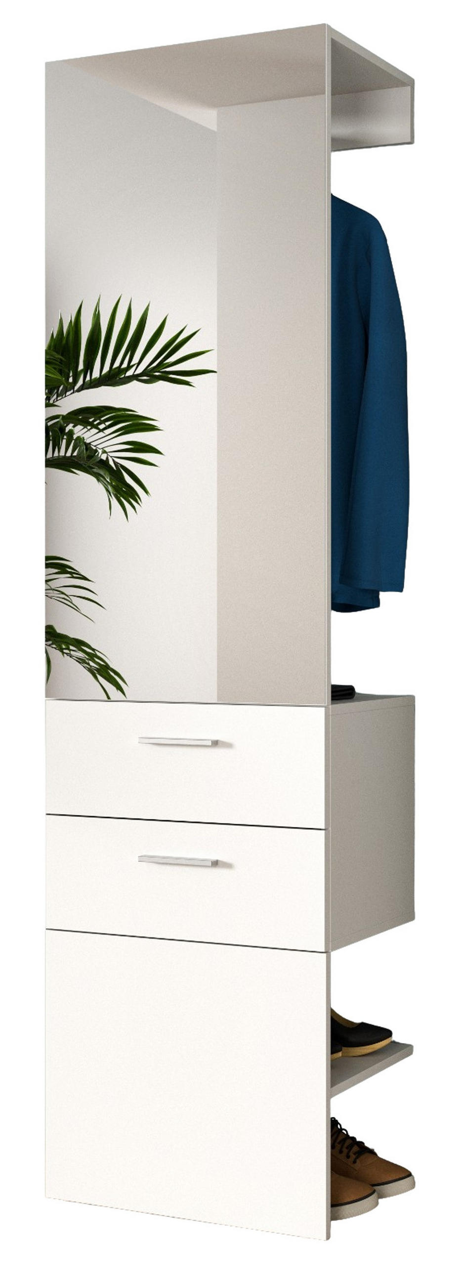 GARDEROBE weiß 52 x 190 cm, Kompaktgarderobe mit Spiegel - Weiß, Glas/Holzwerkstoff (52/190/36cm) - Inn.Furn