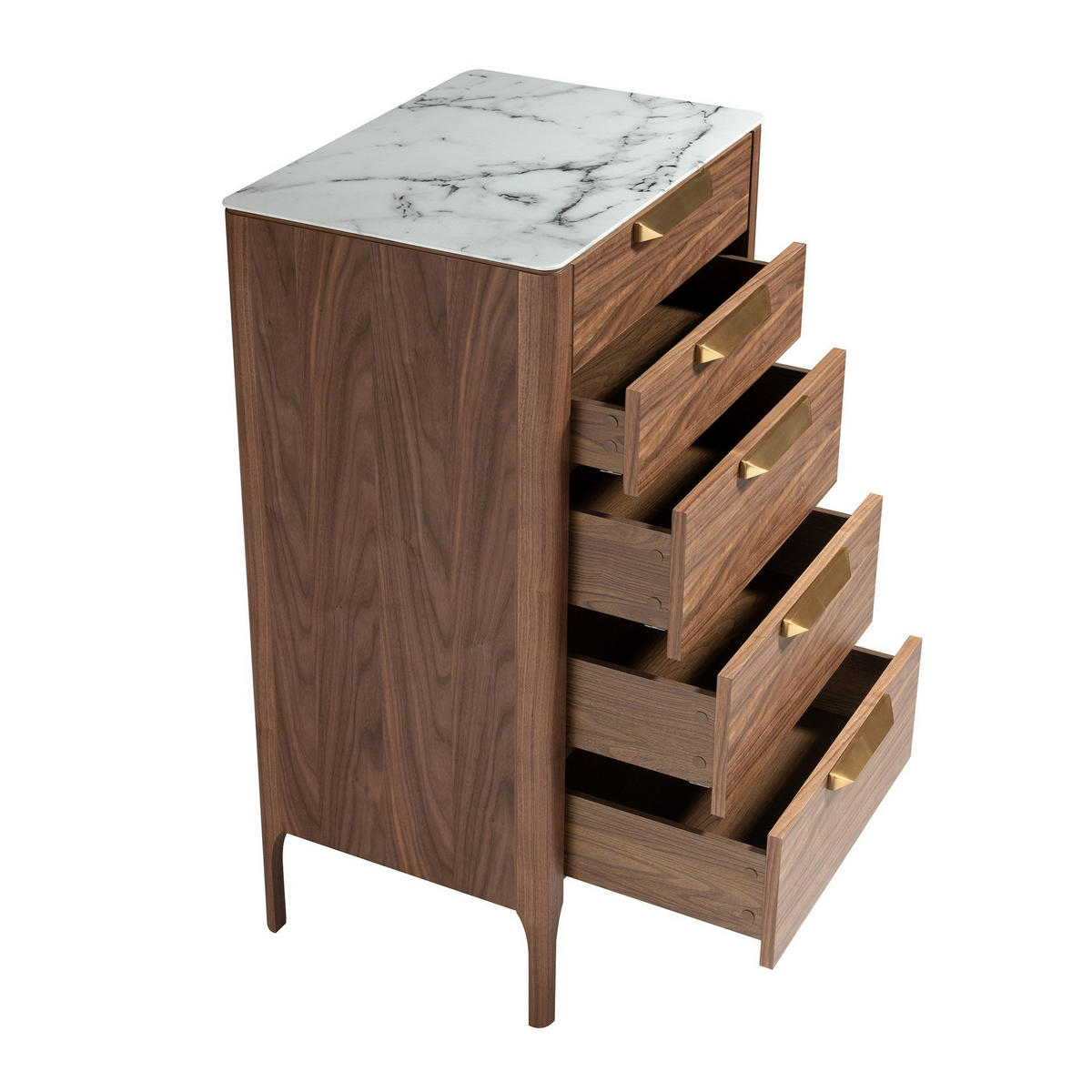 KOMMODE Chiffonier aus Nussbaumholz mit Glasplatte aus Marmorimitat 60/45/107 cm - Edelstahlfarben/Walnussfarben, Holz/Stein (60/107/45cm) - ANGEL CERDA