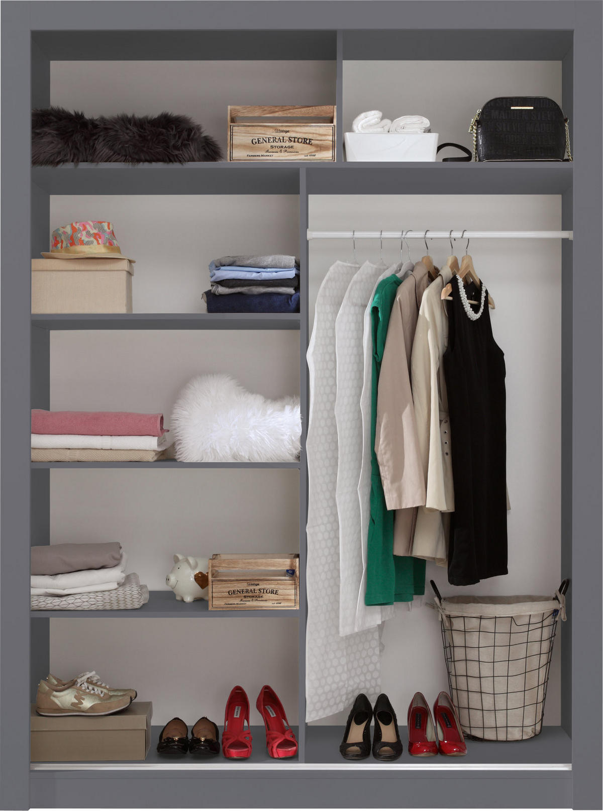 SCHWEBETÜRENSCHRANK MIRA 160/215/60cm 2-türig mit Spiegel Anthrazit - Anthrazit, Holzwerkstoff (160/215/60cm) - MASSENO