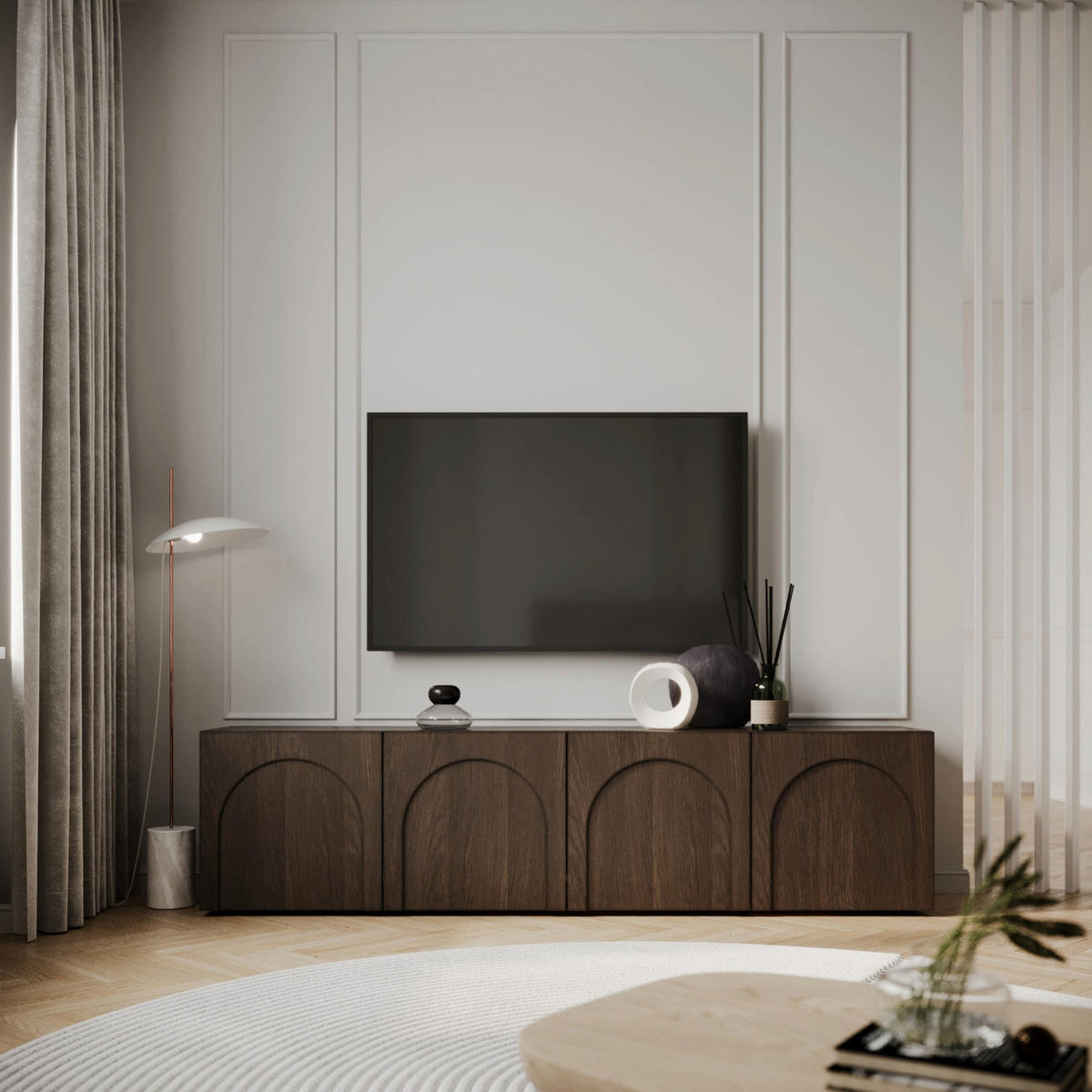 TV stolek Arkadia, dub, 200 cm - tmavě hnědá, kompozitní dřevo (200/49/35cm) - Selsey