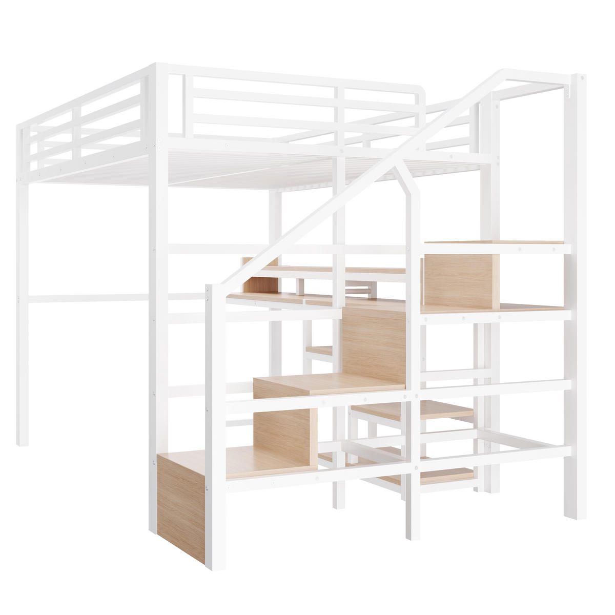 HOCHBETT 140/200 cm mit Leiterschrank und LED, DE-41996, in Weiß - Weiß, Metall (140/200cm) - ComfortXL