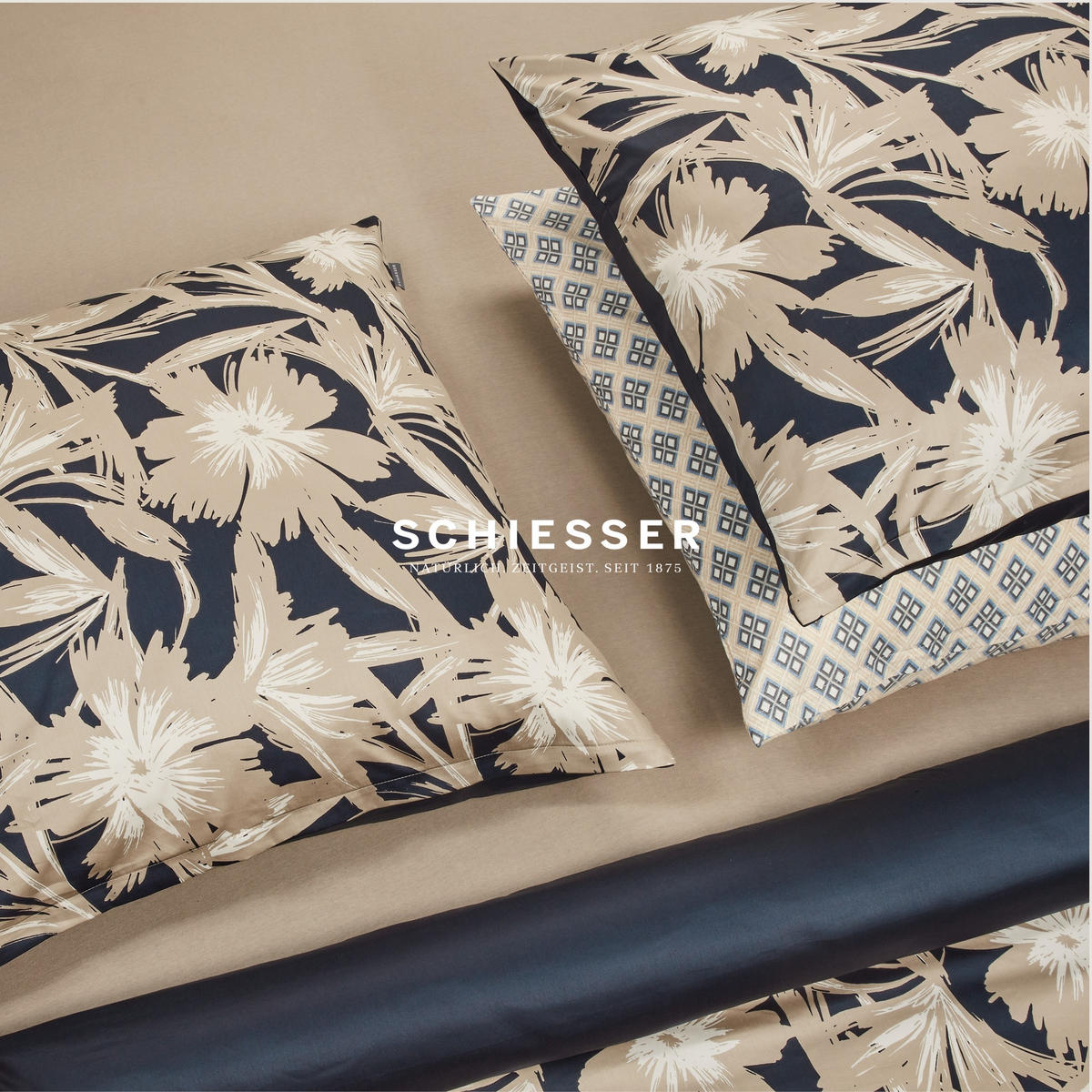 BETTWÄSCHESET Artistic - Baumwollsatin - 2-teilig - 135 x 200 cm - Dunkelblau - Dunkelblau, Textil (135/200cm) - SCHIESSER