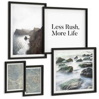 BILDER SET 5er Set - 50x50 cm & 20x30 cm & 40x60 cm Schwarzer Rahmen - Grüner Marmor Melancholie - Schwarz, Kunststoff (40/60cm) - TULUP