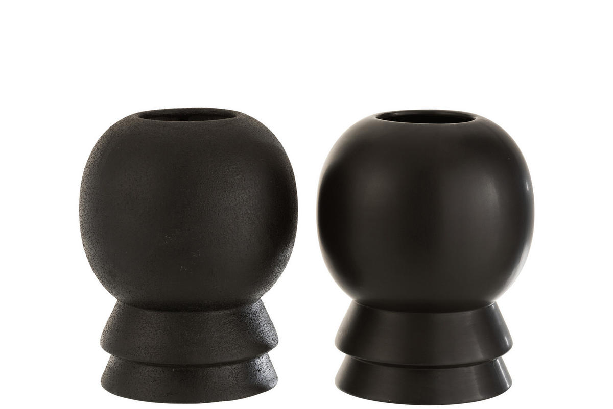 VASE CERAMIC - Töpferei - Schwarz - 2er set - Ø 16,5 cm - Schwarz, Keramik (20cm) - J-Line