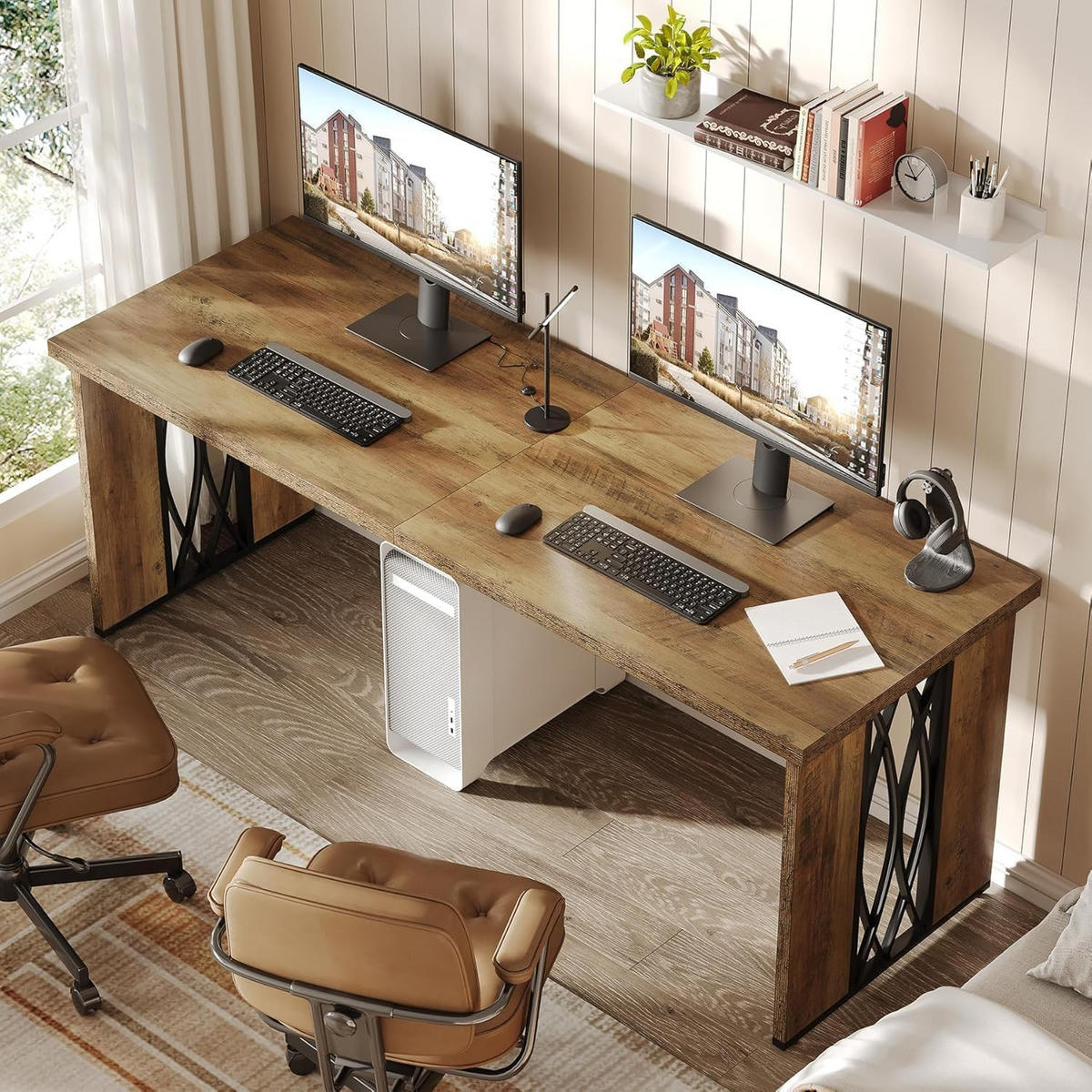 SCHREIBTISCH Holz Metall Industrial rechteckig 200/70/76 cm - Ahornfarben/Braun, Holzwerkstoff/Metall (70/200/76cm) - Quality Elegance