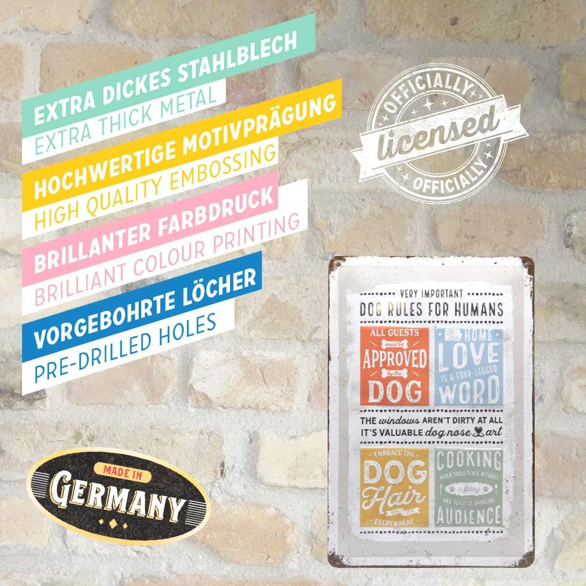 BLECHSCHILD 20/30 cm PfotenSchild Dog Rules - Multicolor, Metall (20/30/0.2cm) - Nostalgic-Art
