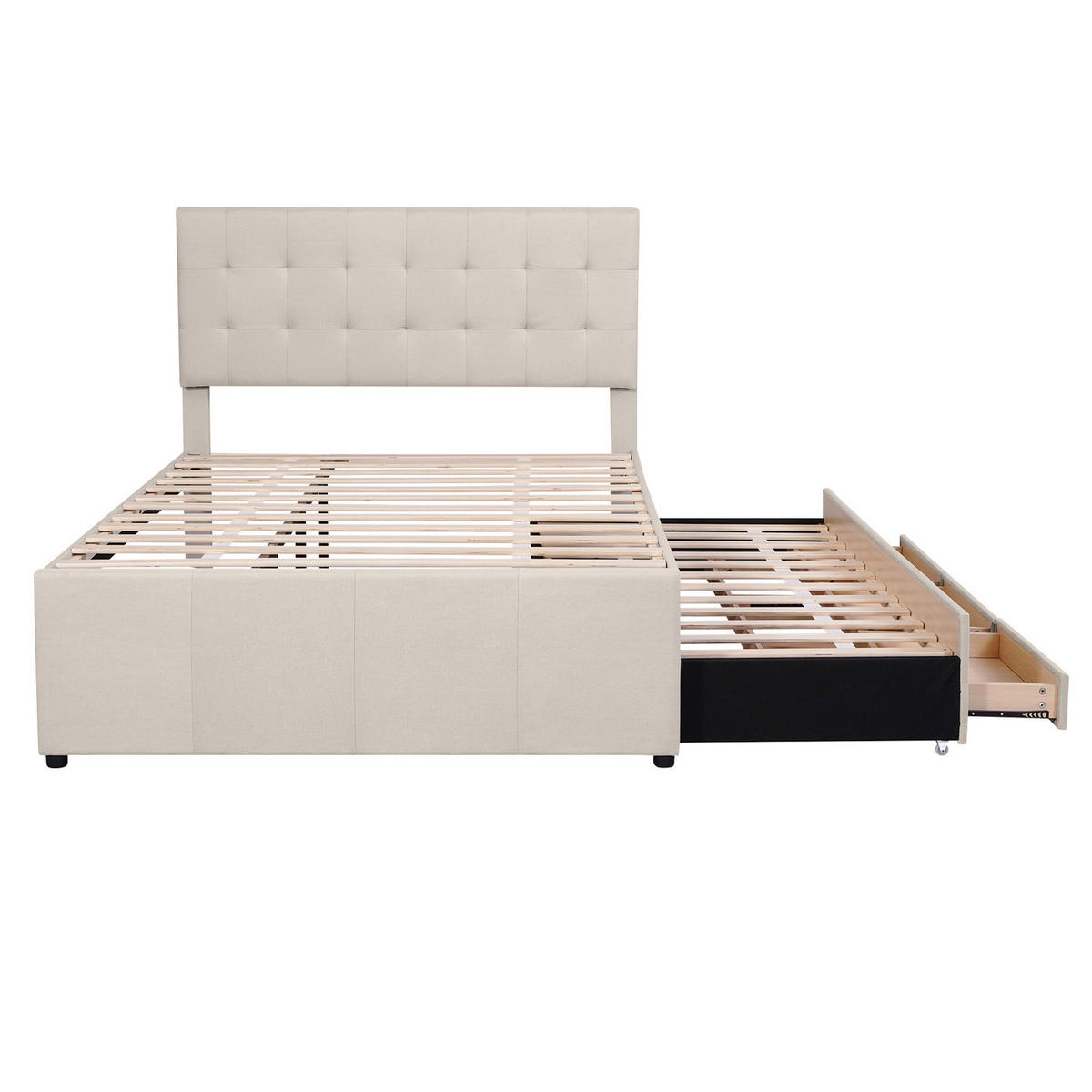 POLSTERBETT 140/200 cm in Beige mit Drei Schubladen - Beige, Holz/Textil (140/200cm) - KOMHTOM