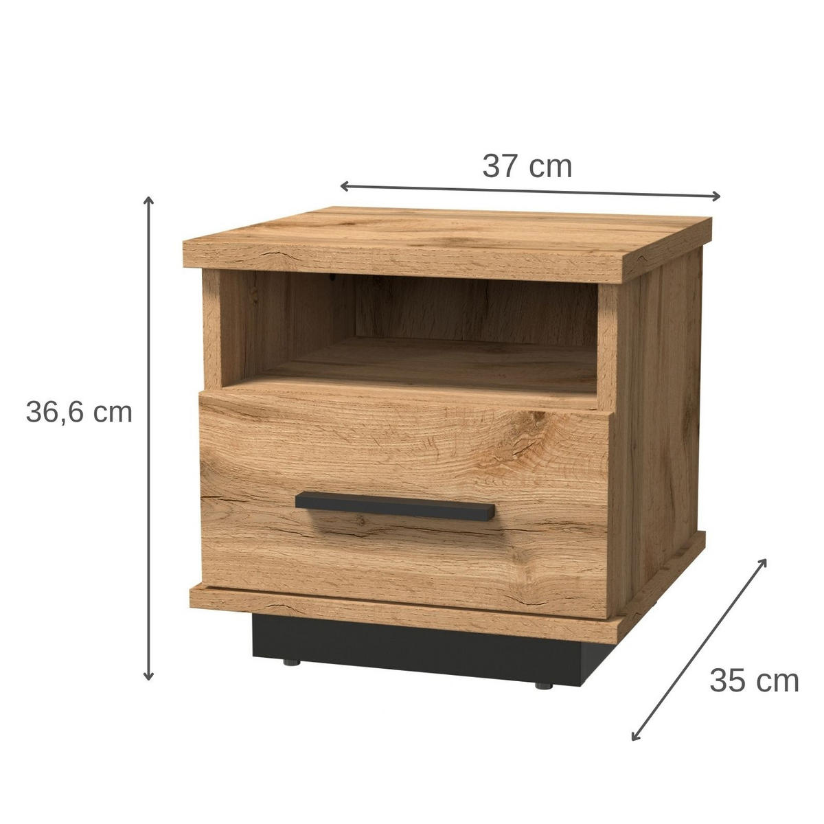 NACHTTISCH Lamelo mit Schubladen, 37 cm, Eiche Wotan - Eiche Wotan, Holzwerkstoff (37/36/35cm) - Beautysofa
