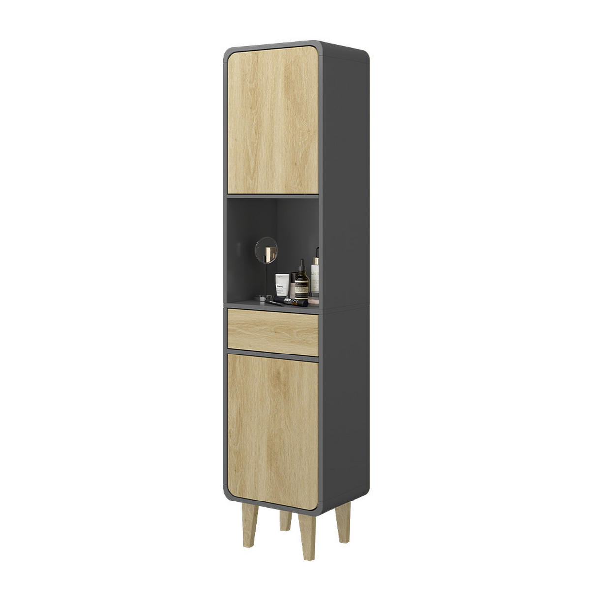 BADEZIMMERMÖBEL Arla Anthrazit/Goldkraft Eiche 40 x 161 cm - Eichefarben/Anthrazit, Holzwerkstoff (40/161/30cm) - Vicco