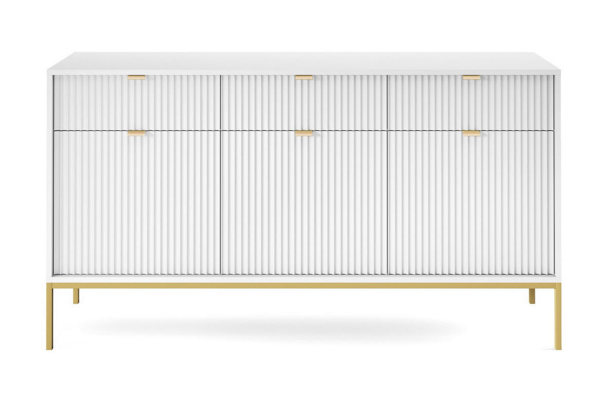 SIDEBOARD mit Schubladen Galla, Sideboard 150 cm, Weiß + Gold - Goldfarben/Weiß, Holz/Metall (154/83/39cm) - Emporius