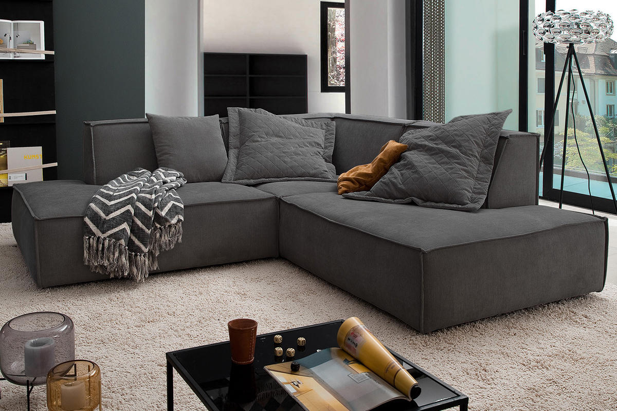 ECKSOFA SAMU Anthrazit Webstoff - Anthrazit/Schwarz, Textil (226/224cm) - KAWOLA
