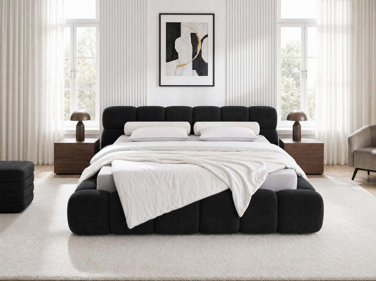 POLSTERBETT Miley Schwarz 200/200 cm Samt mit Bettkasten - Schwarz, Holz/Textil (200/200cm) - wonello