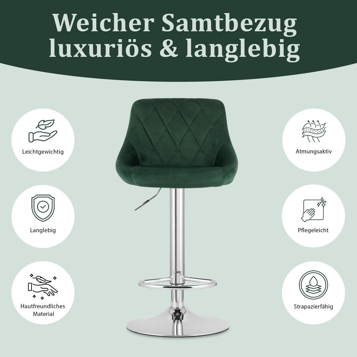 BARHOCKER, drehbar, HÖHENVERSTELLBAR, in Grün, Modernes Design - Grün, Textil (46/107/51cm) - Best For Home